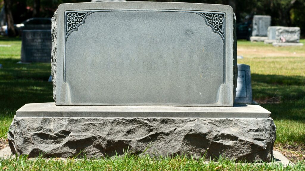 an empty custom headstone