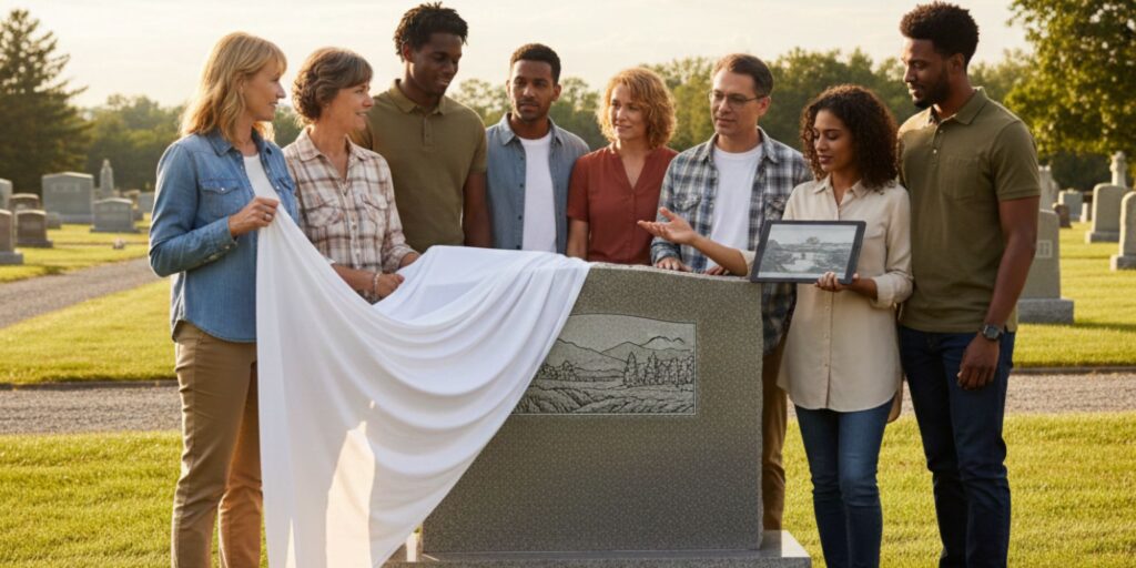 photo of family in graveyard