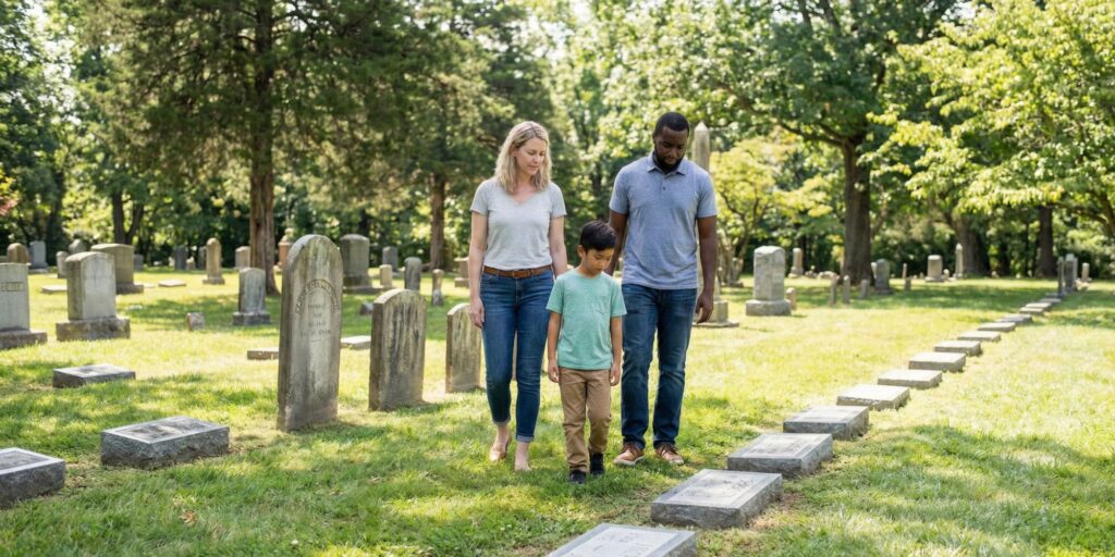 photo of family in graveyard