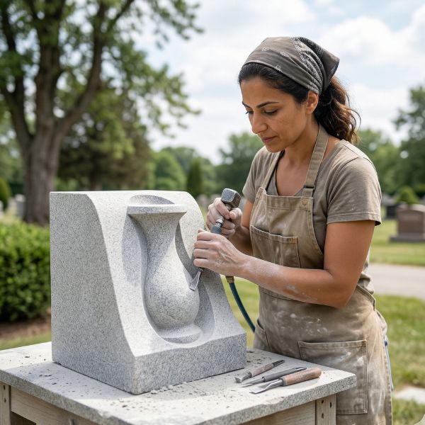 woman carving flower vase