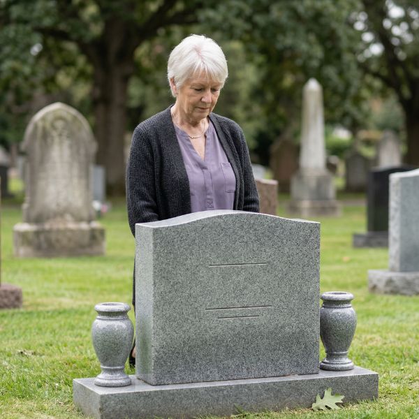 woman at tombstone