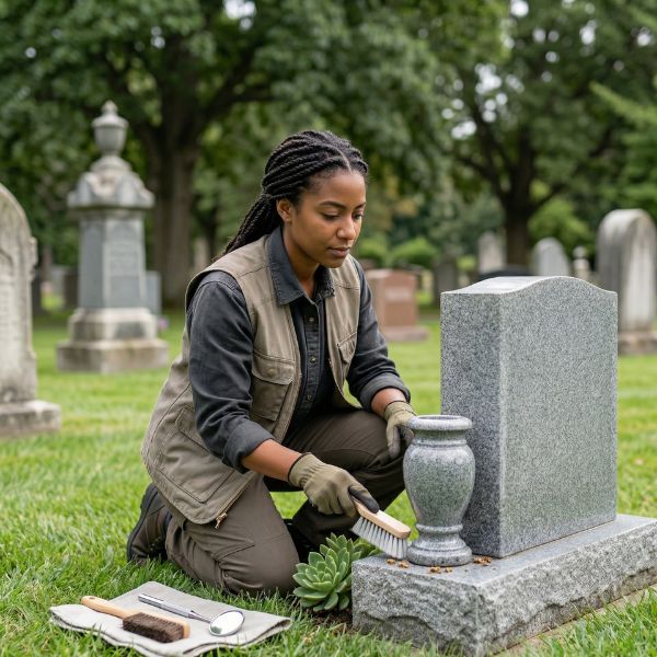 woman at headstone