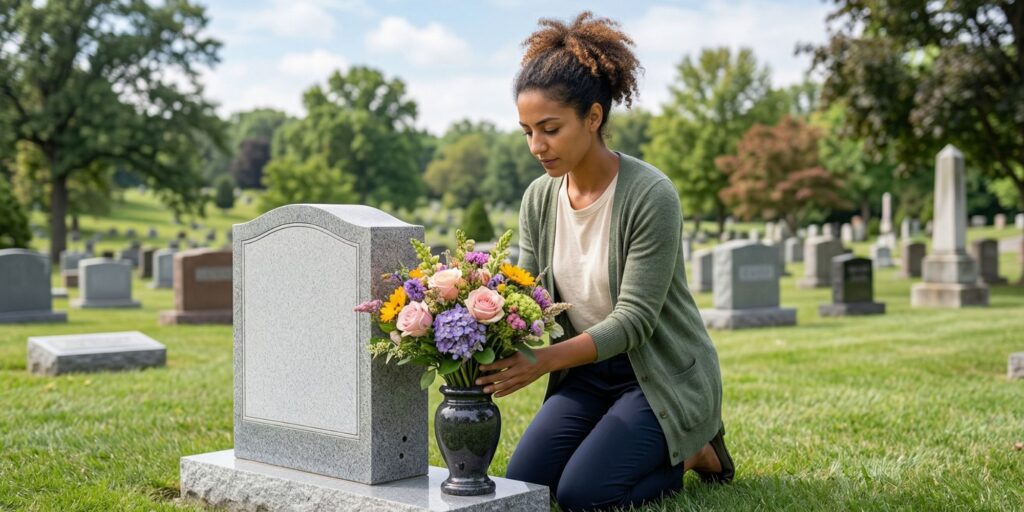 flower vase on headstone