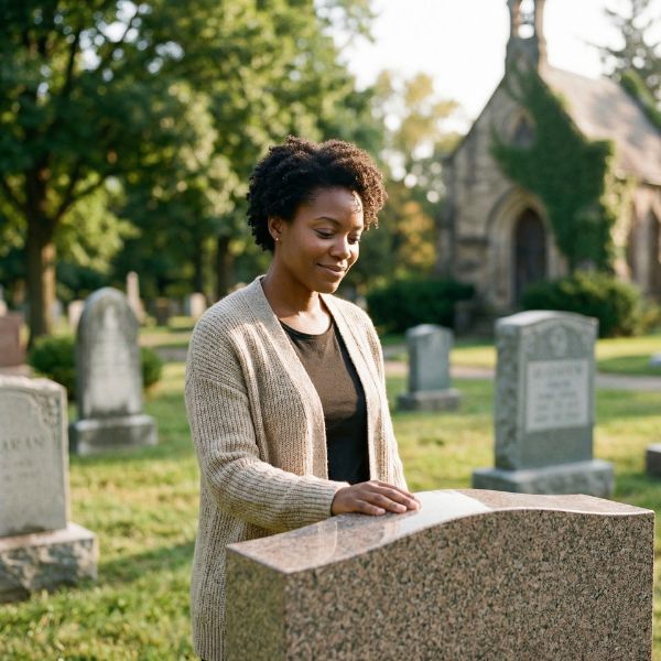 woman at headstone