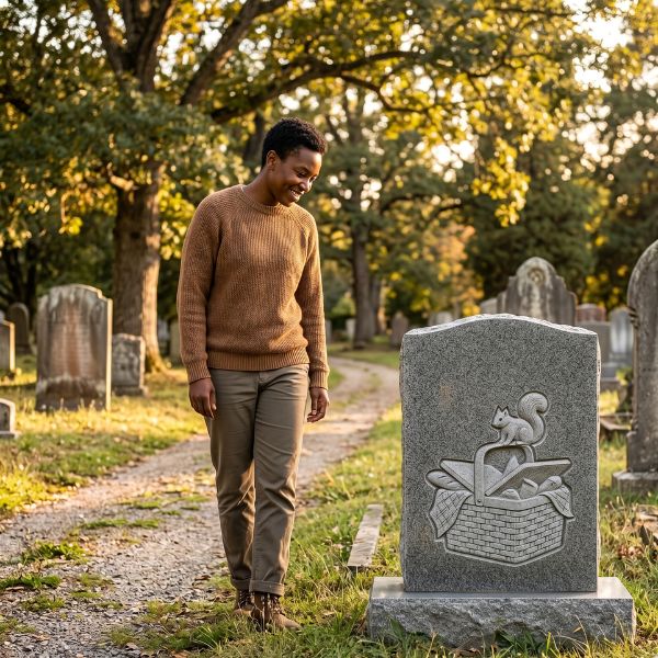 man at tombstone in cemetery