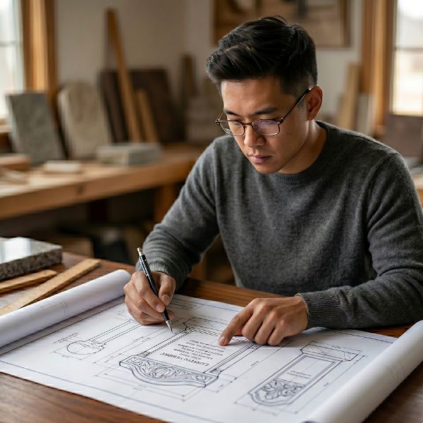 man designing headstone