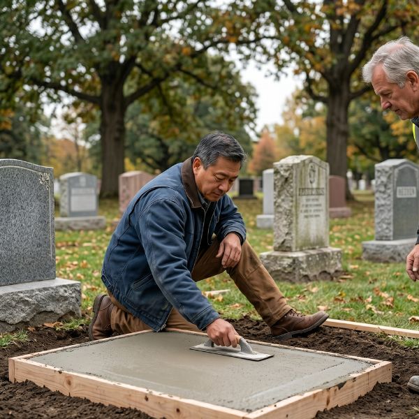 preparing the site for headstone installation
