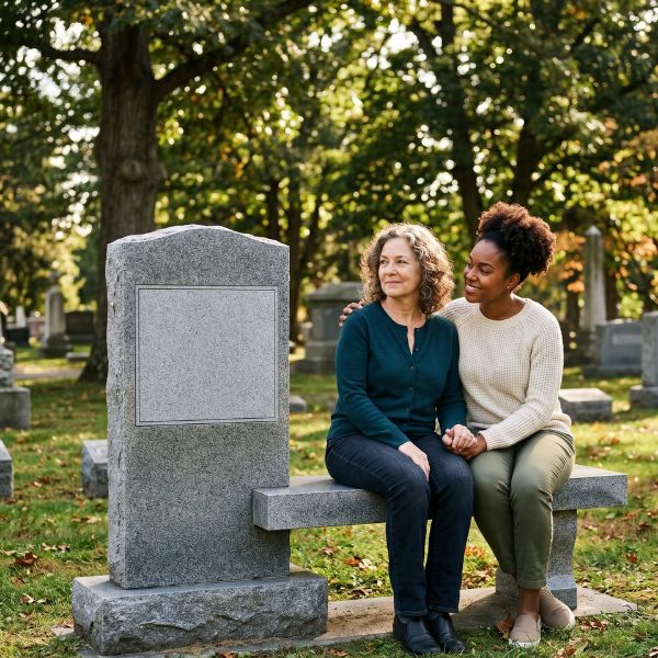 people on cemetery bench
