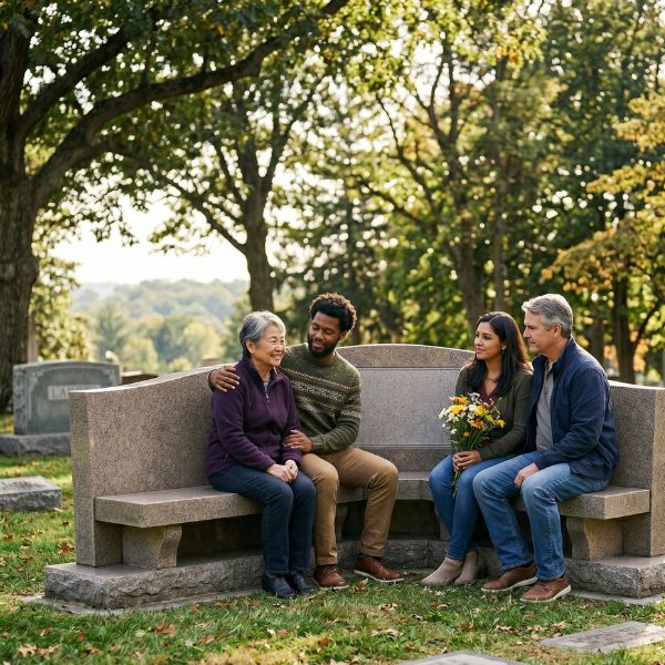 people on cemetery bench