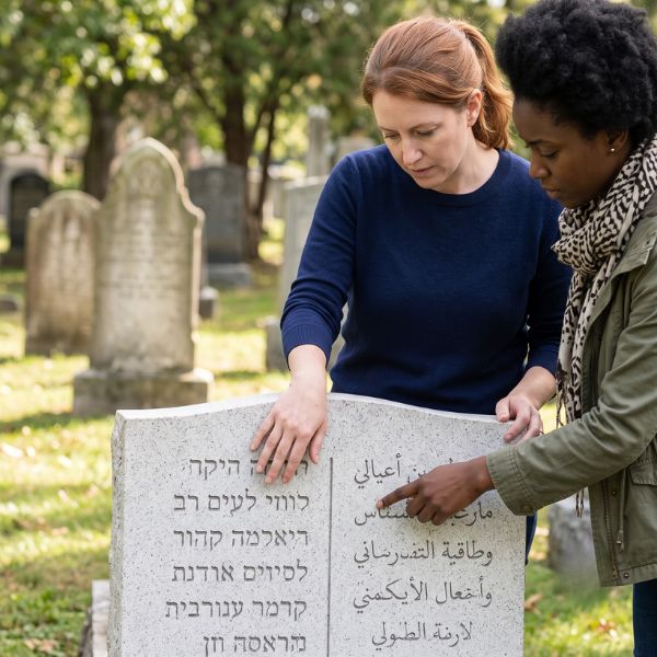 photo of people at tombstones