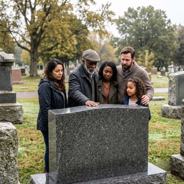 family at gravestone