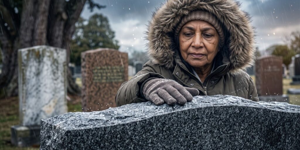 woman at tombstone